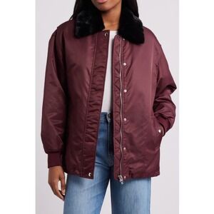 Blank NYC Burgundy Faux Fur‎ Collar Bomber Jacket Women's Medium NWT